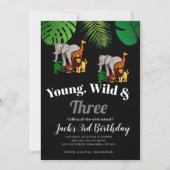 Jungle Safari Young Wild & Three 3. Geburtstag Einladung (Vorderseite)