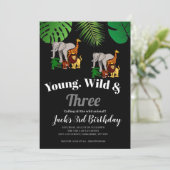 Jungle Safari Young Wild & Three 3. Geburtstag Einladung (Stehend Vorderseite)