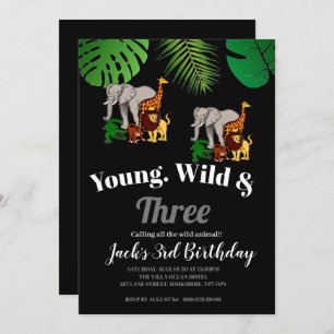 Jungle Safari Young Wild & Three 3. Geburtstag Einladung