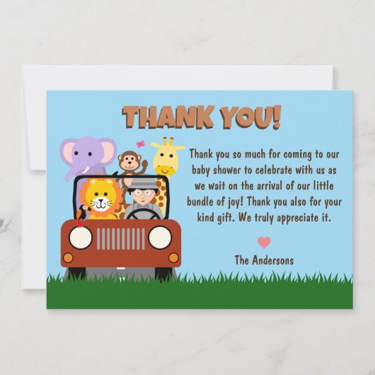 Jungle Safari Zoo Animal Baby Dusche Dankeskarte (Vorderseite)