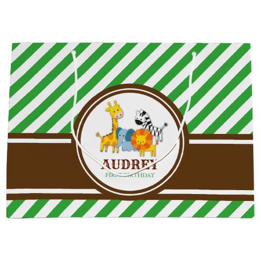 Jungle Safari Zoo Animal Birthday Baby Dusche Große Geschenktüte (Vorderseite)