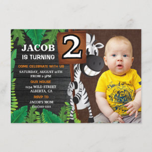 Jungle Safari Zweite Geburtstagsjunge Foto Einladu Einladung