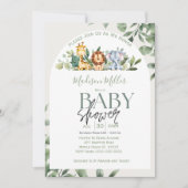 Jungle Sarfari Animals Green Blätter Baby Dusche Einladung (Vorderseite)