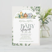 Jungle Sarfari Animals Green Blätter Baby Dusche Einladung (Stehend Vorderseite)