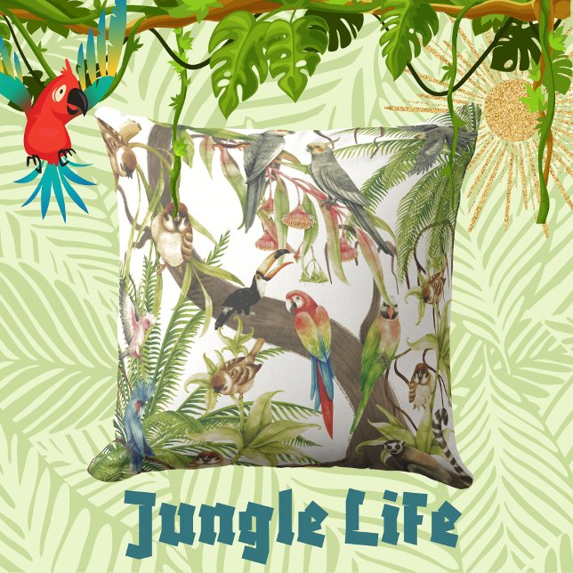 Jungle Scene Tropical Birds, Critters, Foliates Kissen (Von Creator hochgeladen)