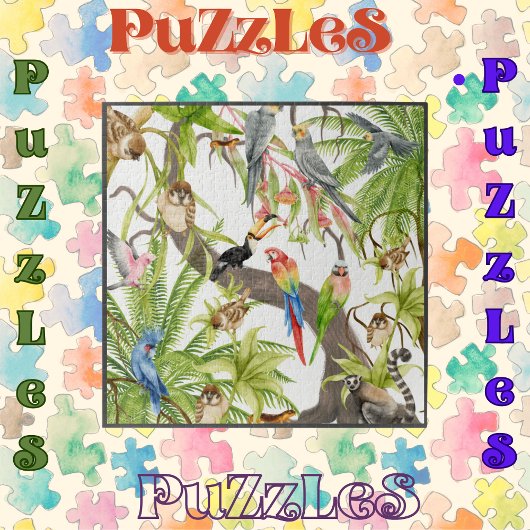Jungle Scene Tropical Birds, Critters, Foliates Puzzle