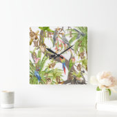 Jungle Scene Tropical Birds, Critters, Foliates Quadratische Wanduhr (Zuhause)