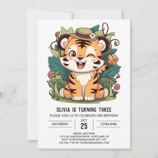 Jungle Simple Tiger Digital Geburtstag Einladung (Vorderseite)