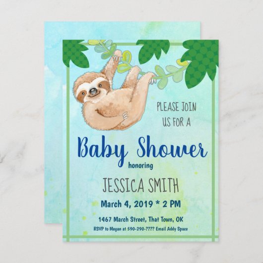Jungle Sloth Baby Dusche Party Einladung (Vorne/Hinten)