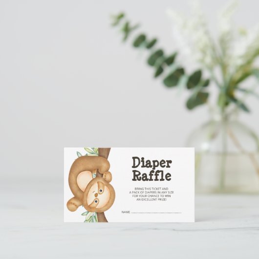 Jungle Sloth Baby Dusche Windeln Raffle Ticket (Stehend Vorderseite)