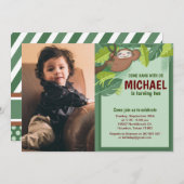 Jungle Sloth Birthday Foto Einladung (Vorne/Hinten)