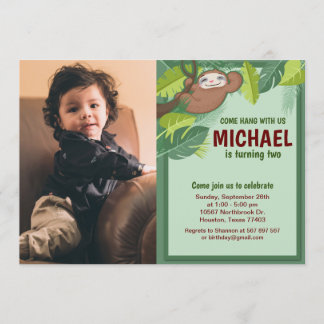 Jungle Sloth Birthday Foto Einladung