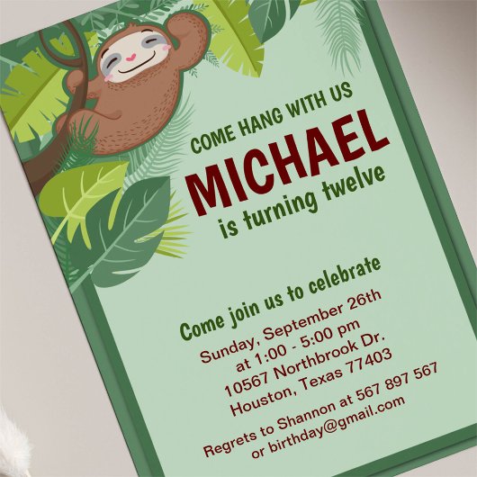 Jungle Sloth Geburtstagsparty Einladung
