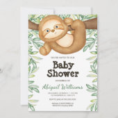 Jungle Sloth Greenery Watercolor Babydusche Einladung (Vorderseite)