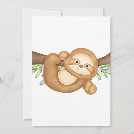 Jungle Sloth Greenery Watercolor Babydusche Einladung (Rückseite)