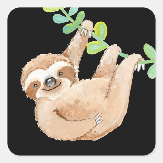 Jungle Sloth Niedlich Whimsical Quadratischer Aufkleber (Vorderseite)