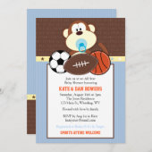 Jungle Sports Monkey Kinderdusche Einladung (Vorne/Hinten)