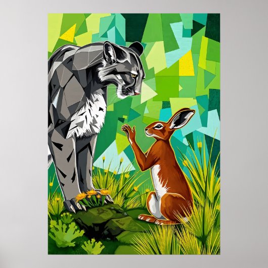 Jungle Standoff - Geometrisches Cougar und Kaninch Poster (Vorne)