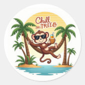 Jungle-Sticker für Chill Monkey Cartoon Runder Aufkleber (Vorderseite)