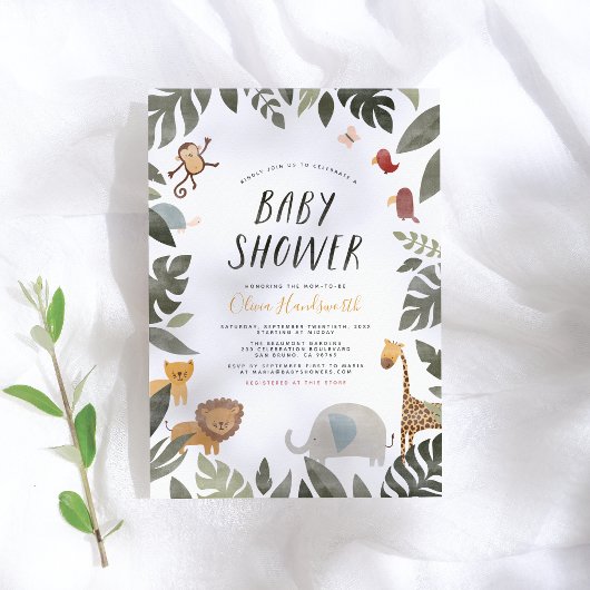 Jungle Storybook Illustration Boy Baby Shower Einladung