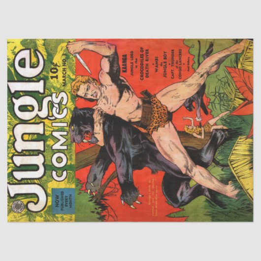 Jungle Tarzan & Black Vintage Comic Decoupage Seidenpapier (Vorderseite)