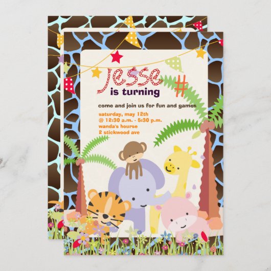 Jungle-Thema/Personalisierte Party/Foto/DIY-Farbe Einladung (Vorne/Hinten)