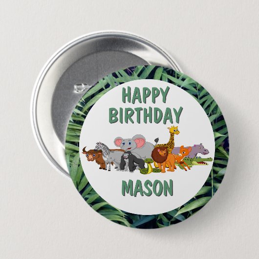 Jungle Theme Birthday Custom Button (Vorne & Hinten)