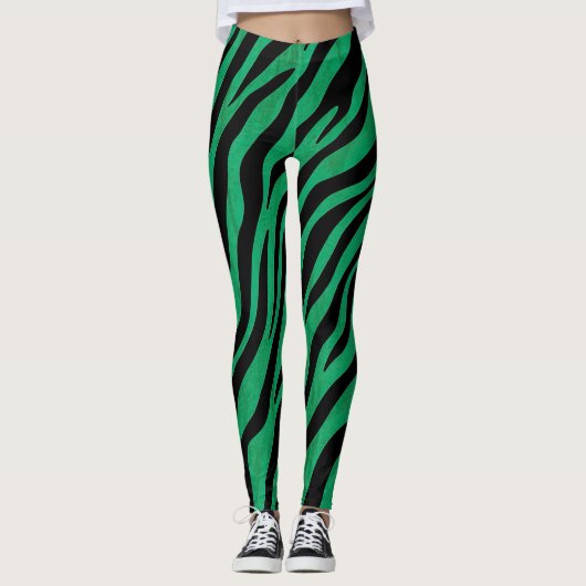 Jungle Theme Green und Black Leggings (Vorderseite)