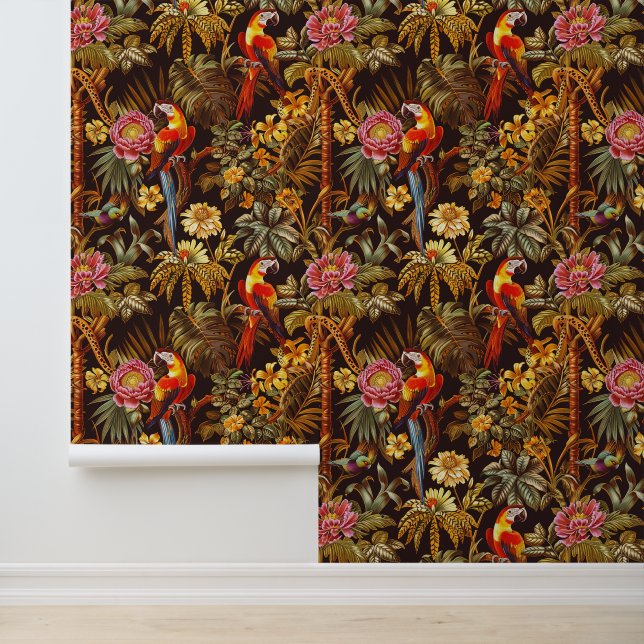 Jungle Theme Indian Style Parrot Tiger Blume Tapete (Anwendung)