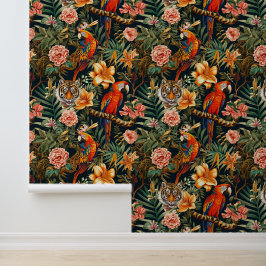 Jungle Theme Indian Style Parrot Tiger Blume Tapete
