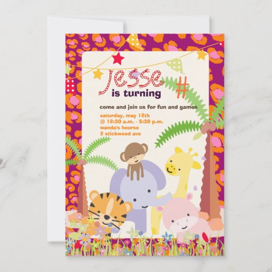 Jungle Theme/Personalisiertes Party/Foto Einladung (Vorderseite)