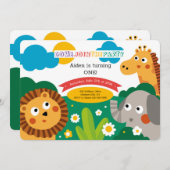 Jungle-Tiere Einladung zum Geburtstag (Vorne/Hinten)