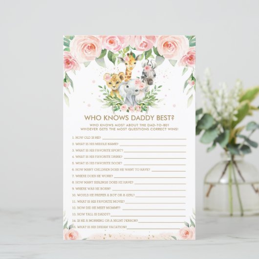 Jungle Tiere Floral, die Daddy Best Game kennt (Stehend Vorderseite)