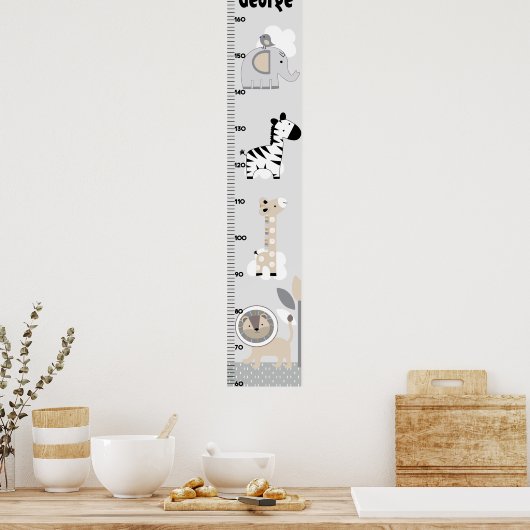 Jungle Tiere Gray Growth Chart Behielt auf 8x44! Poster (Küche)