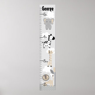 Jungle Tiere Gray Growth Chart Behielt auf 8x44! Poster