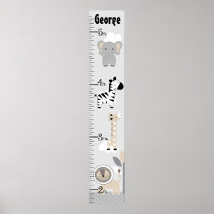 Jungle Tiere Gray Growth Chart Behielt auf 8x44! Poster
