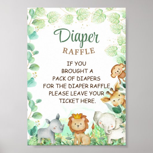 Jungle Tiere Green Boho Diaper Raffle Game-Zeichen Poster (Vorne)