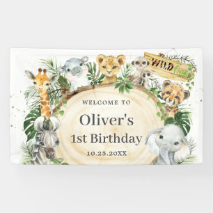Jungle Tiere Grüne 1. Geburtstag Hintergrund Banner
