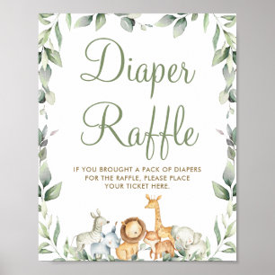 Jungle Tiere Grüne Kinderdusche Windelwanne Raffle Poster
