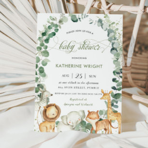 Jungle Tiere Grünpflanzen Gender Neutral Baby Dusc Einladung