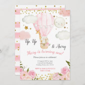 Jungle Tiere heiße Luft Ballon Girl Geburtstag Einladung (Vorne/Hinten)