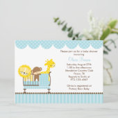 Jungle Tiere in einer Krippe (blau) Einladungen (Stehend Vorderseite)