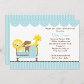 Jungle Tiere in einer Krippe (blau) Einladungen (Vorne/Hinten)