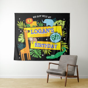 JUNGLE TIERE SAFARI ZOO Birthday BANNER SIGN Wandteppich