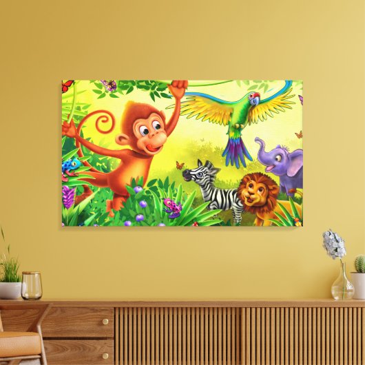 Jungle Tiere Spaß Leinwand Kinderschlafzimmerprint (Insitu (Wohnzimmer))
