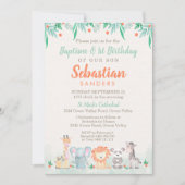 Jungle Tiere Taufe 1. Geburtstag Einladung (Vorderseite)