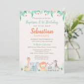 Jungle Tiere Taufe 1. Geburtstag Einladung (Stehend Vorderseite)