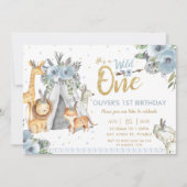 Jungle Tiere Tribal Blue Wild 1. Geburtstag Einladung (Vorderseite)