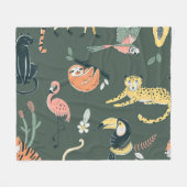 Jungle Tiere Vintag Flora Fauna Fleecedecke (Vorderseite (Horizontal))