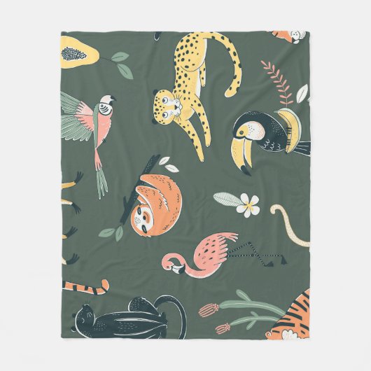 Jungle Tiere Vintag Flora Fauna Fleecedecke (Vorderseite)